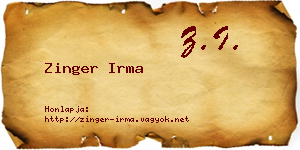 Zinger Irma névjegykártya